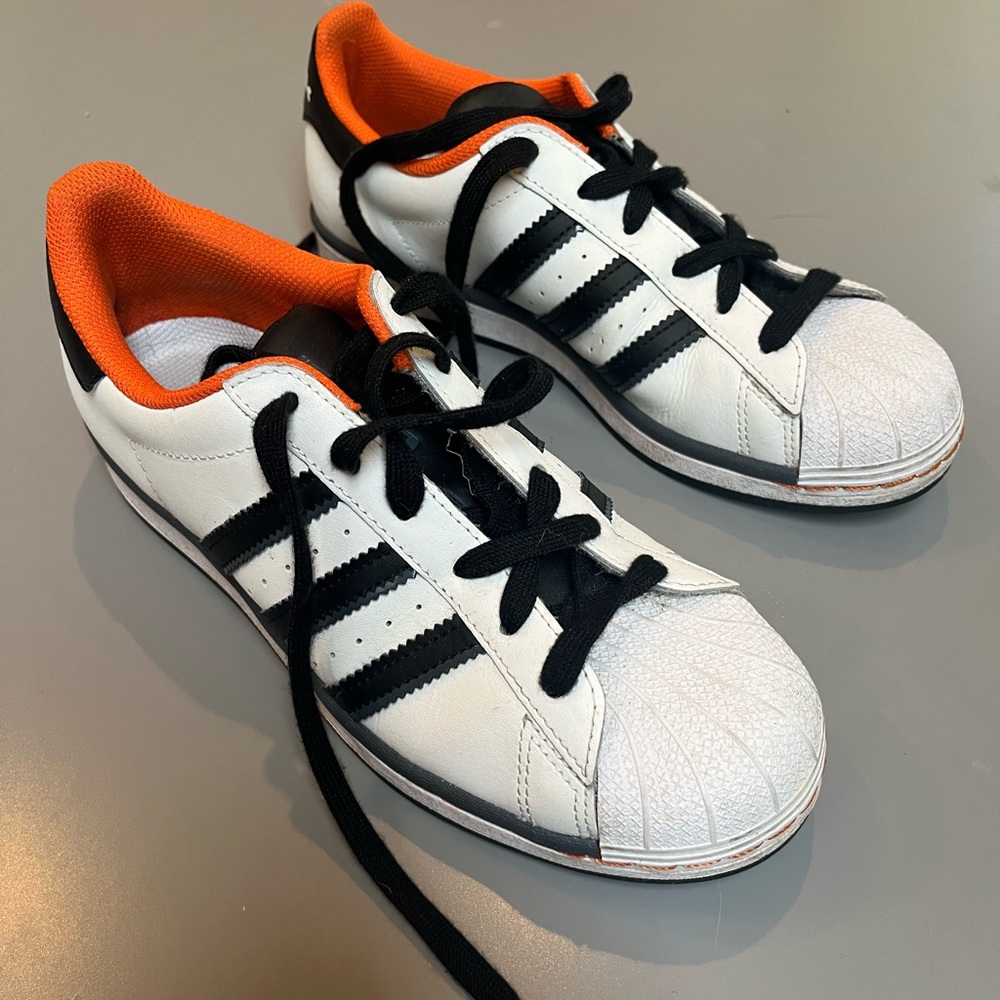 Adidas Kids White, Black, and Orange Sneakers
